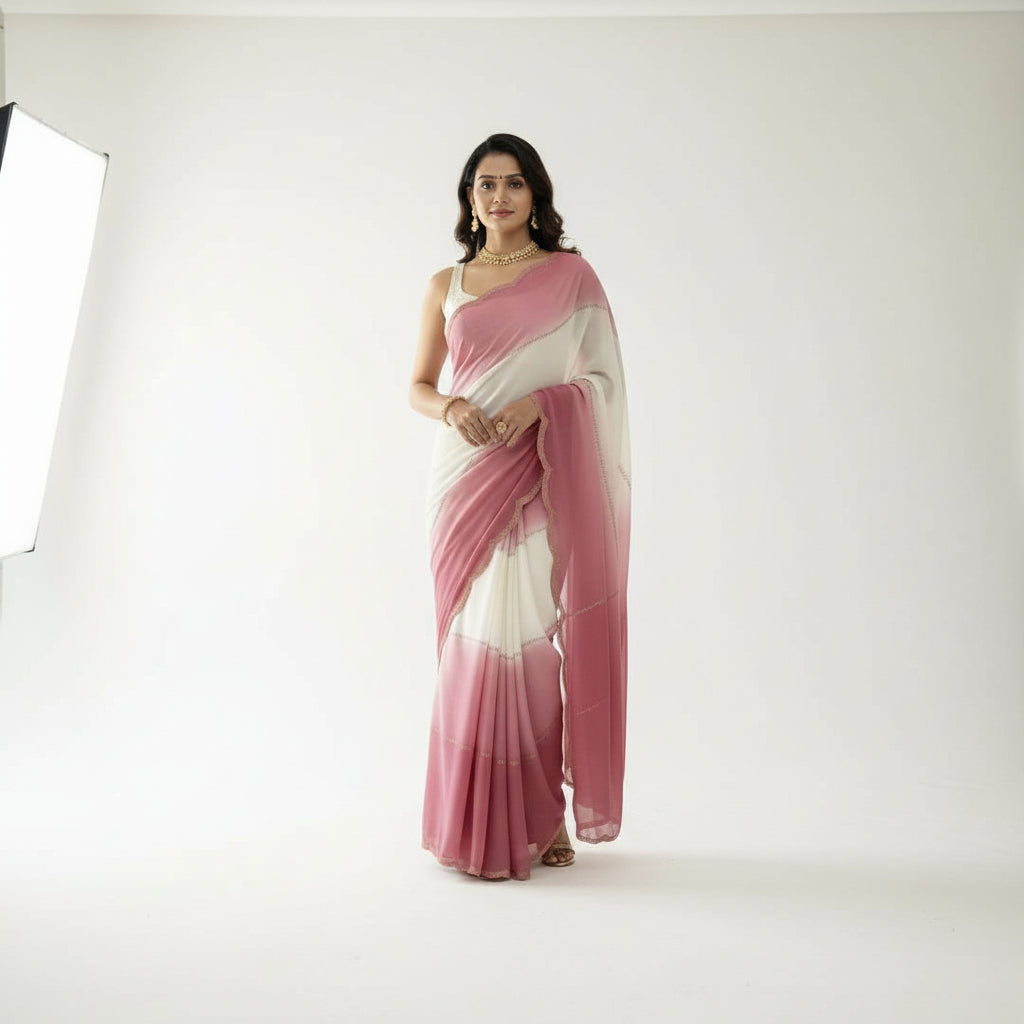 Women's Dusty Pink Georgette Saree with Matching Blouse Piece
