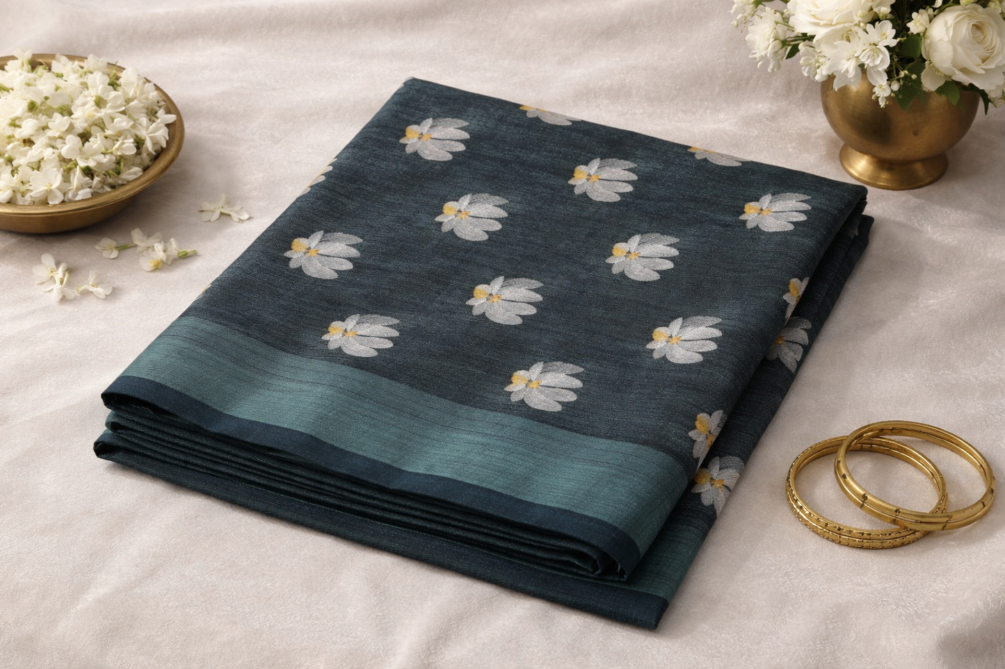 Elegant Grey Floral Printed Saree
