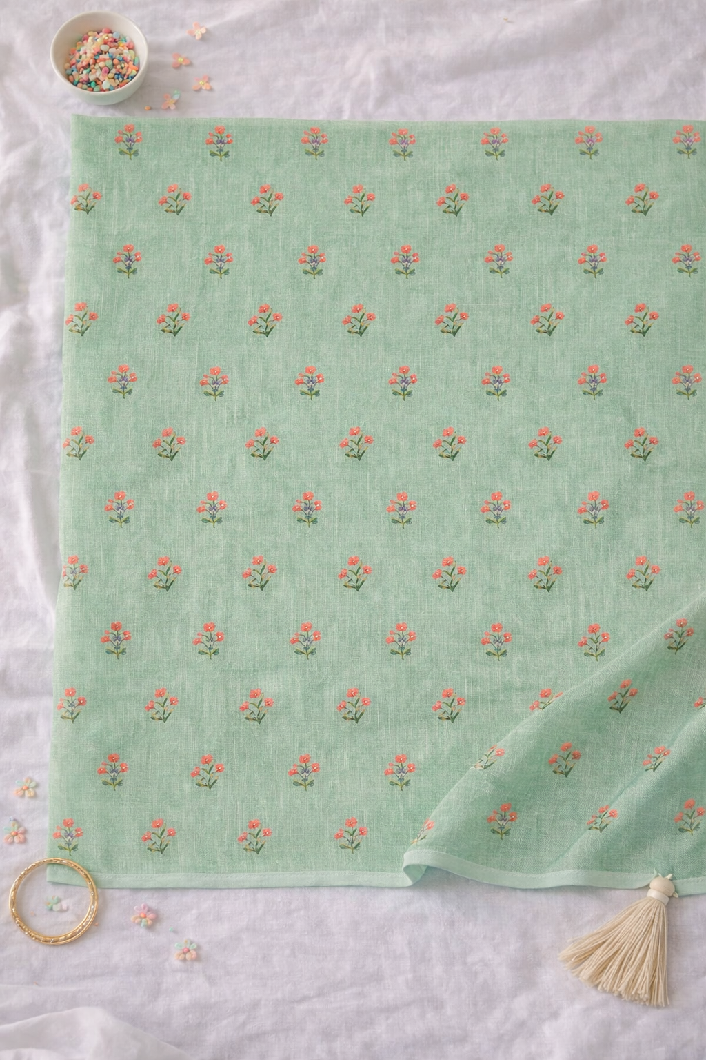 Heritage Garden Printed Soft Organza Saree with Tassel Border