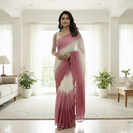 Women's Dusty Pink Georgette Saree with Matching Blouse Piece