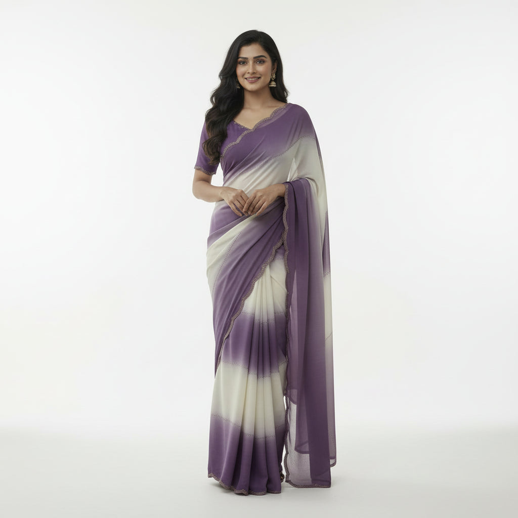Women's Lavender Purple Georgette Saree with Matching Blouse Piece
