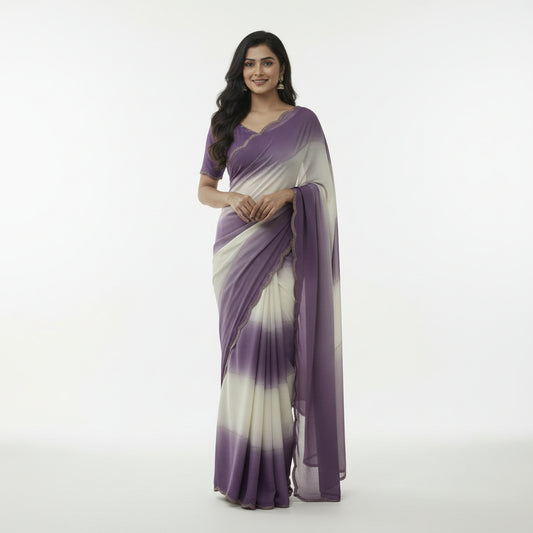 Women's Lavender Purple Georgette Saree with Matching Blouse Piece