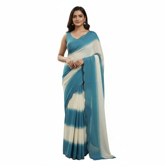 Women's Sky Blue Georgette Saree with Matching Blouse Piece