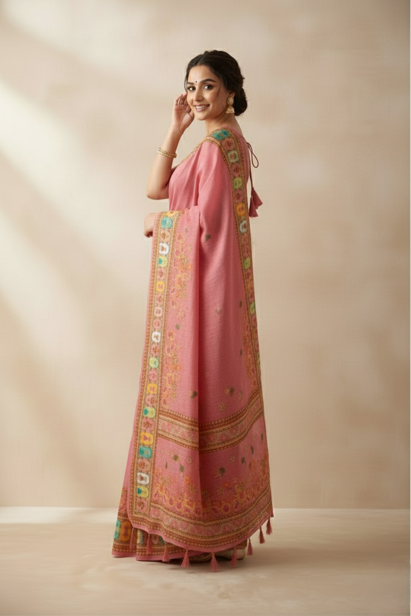 Women's Peach Printed Linen Blend Blouse Piece