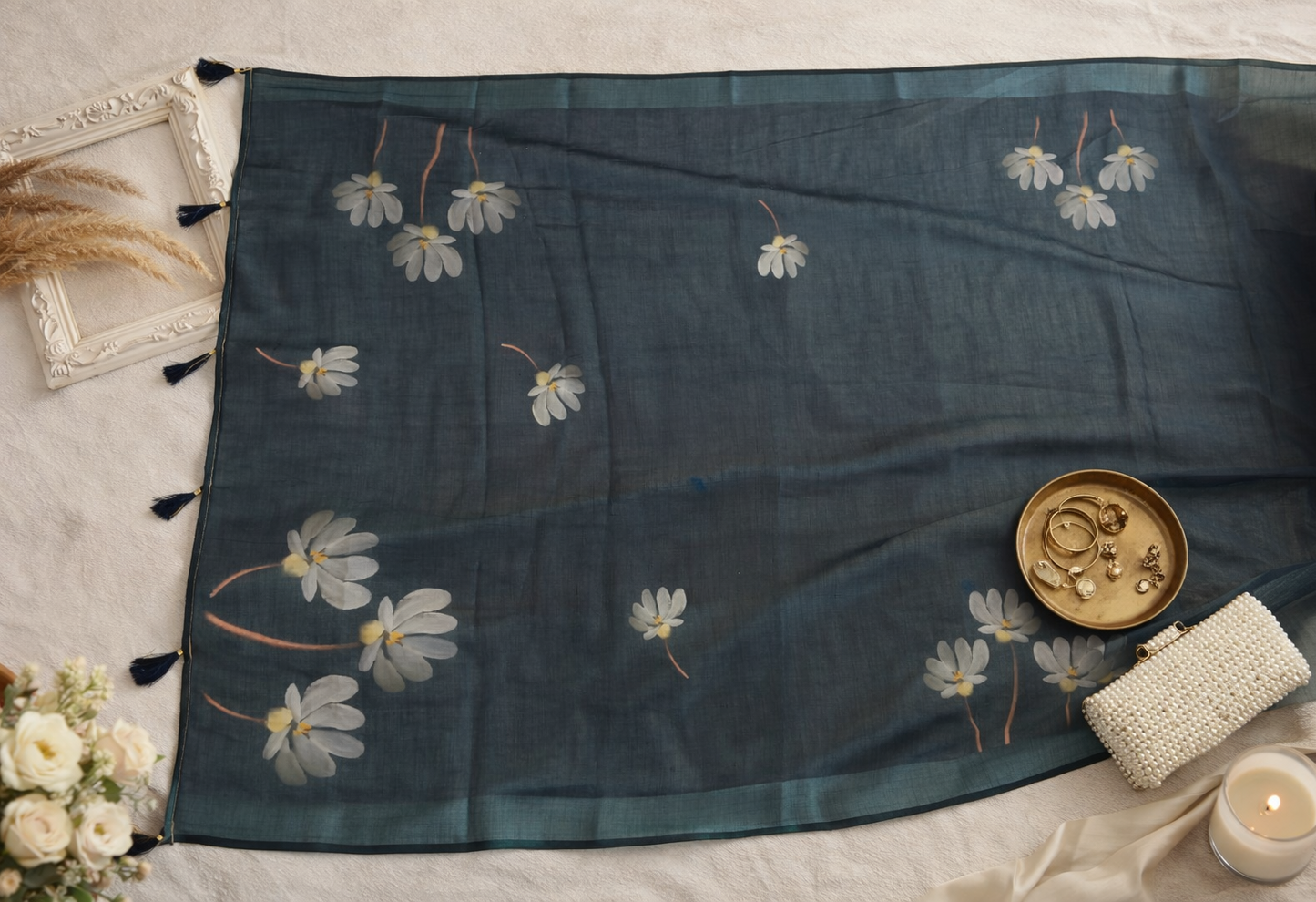 Elegant Grey Floral Printed Saree