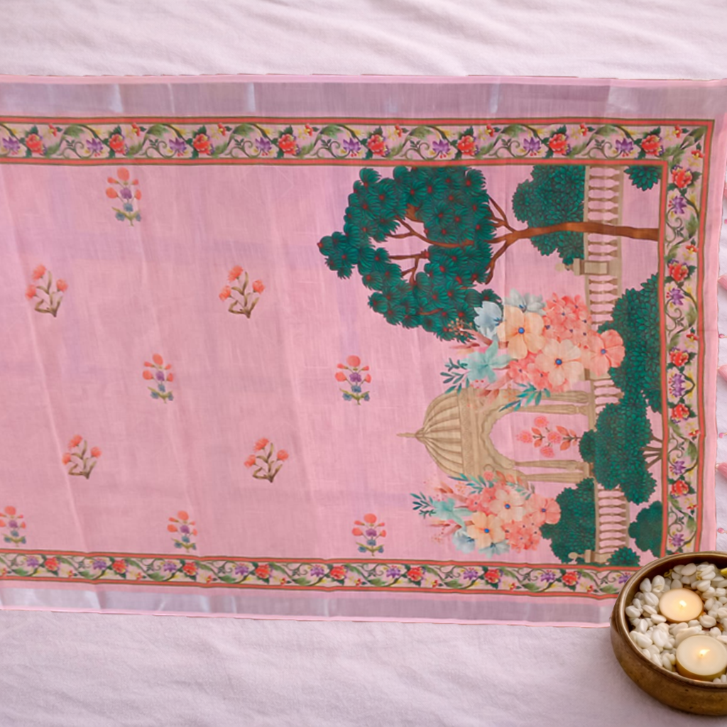 Heritage Garden Printed Soft Organza Saree with Tassel Border