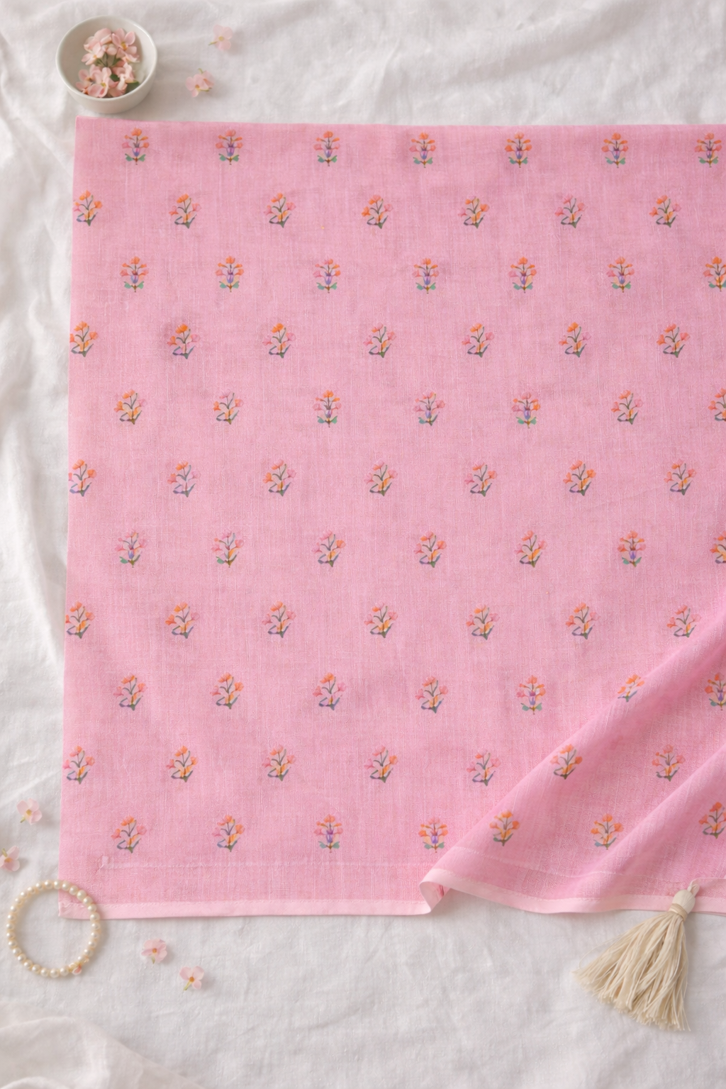 Heritage Garden Printed Soft Organza Saree with Tassel Border