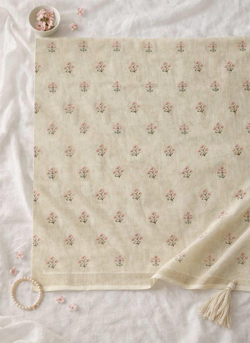 Heritage Garden Printed Soft Organza Saree with Tassel Border