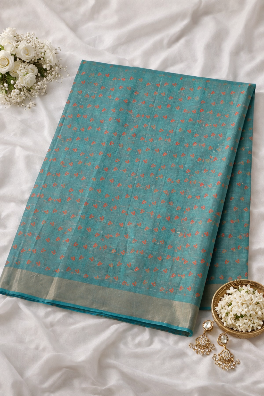 Peacock & Swan Printed Soft Organza Saree with Tassel Border